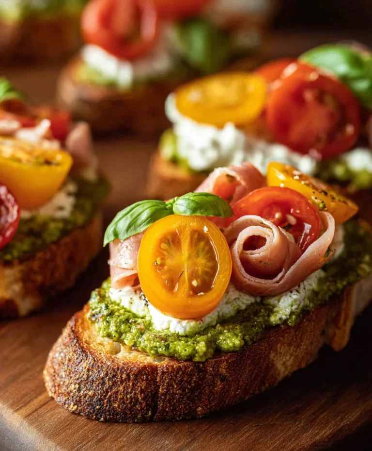 Tomato Ricotta Pesto Crostini Recipe