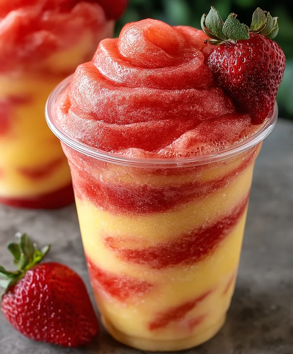 Pineapple Strawberry Swirl Slushie- Refreshing Drink