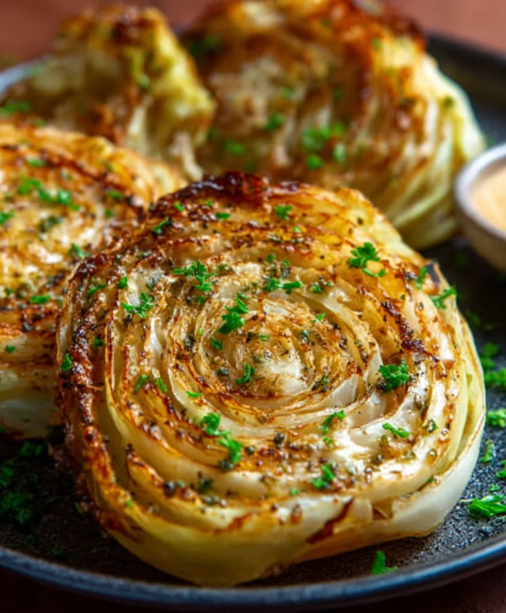 Oven Roasted Garlic Cabbage Steaks - Easy Delicious Side