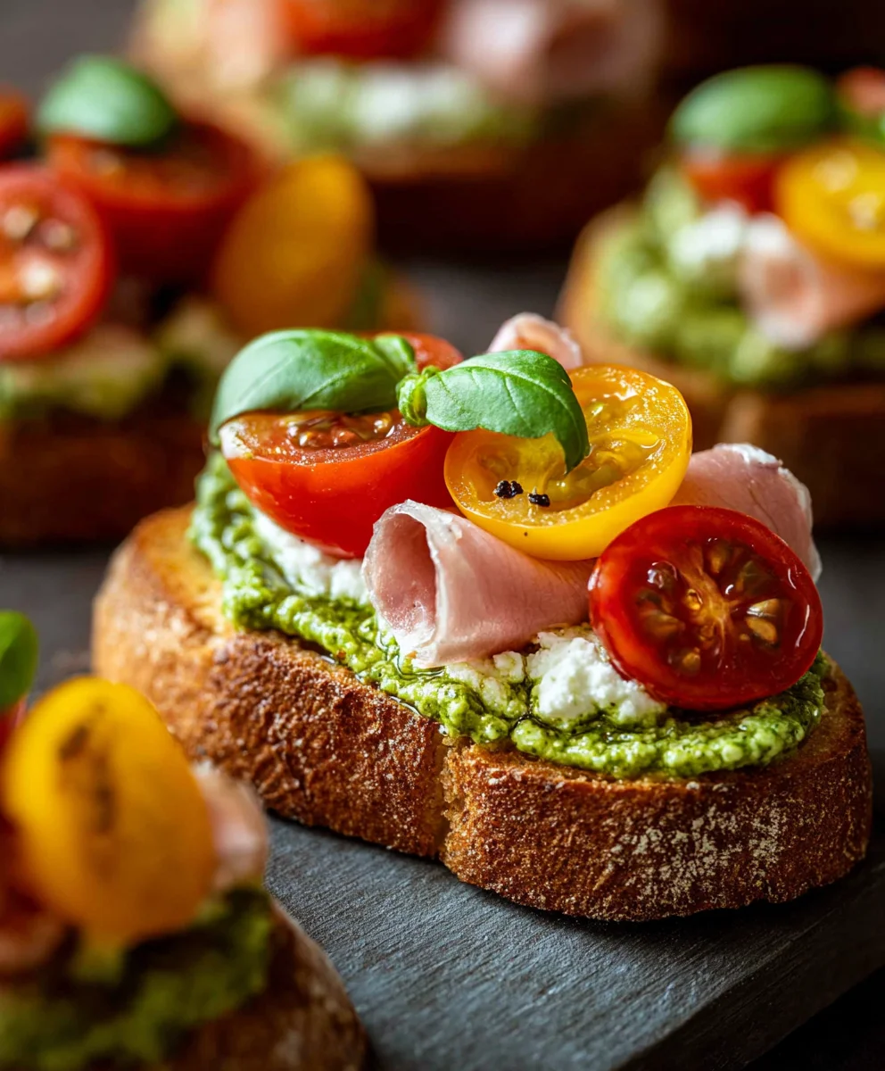 Tomato Ricotta Pesto Crostini Recipe