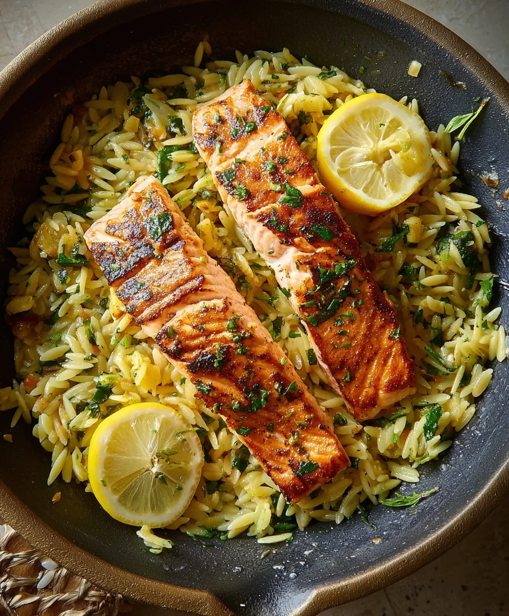 One-Pan Lemon Orzo Salmon Recipe
