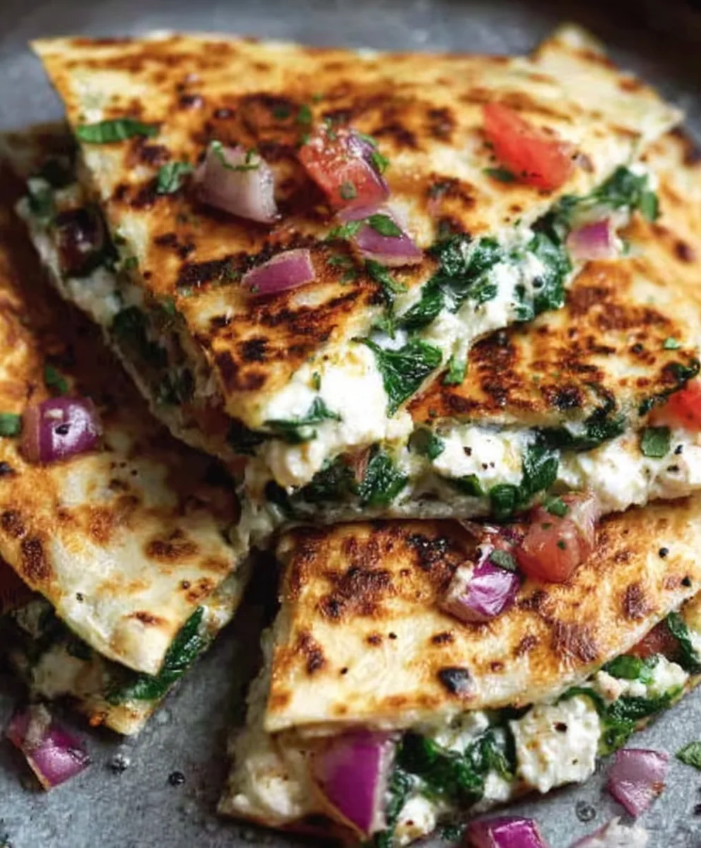 Mediterranean Spinach Feta Quesadillas - Easy Recipe