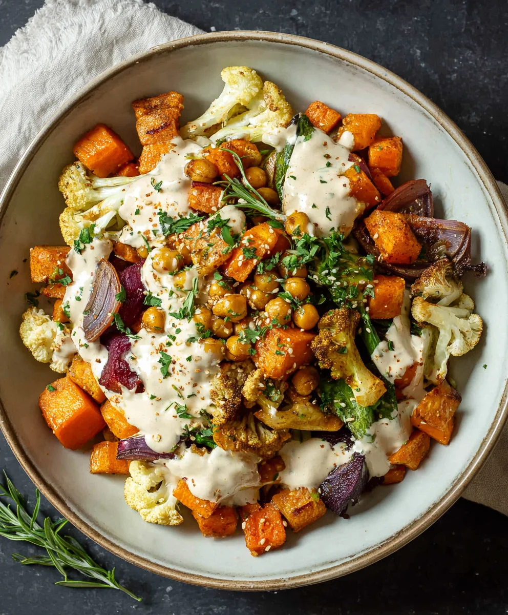 Roasted Veggie Glow Bowl-Tahini Yogurt Sauce