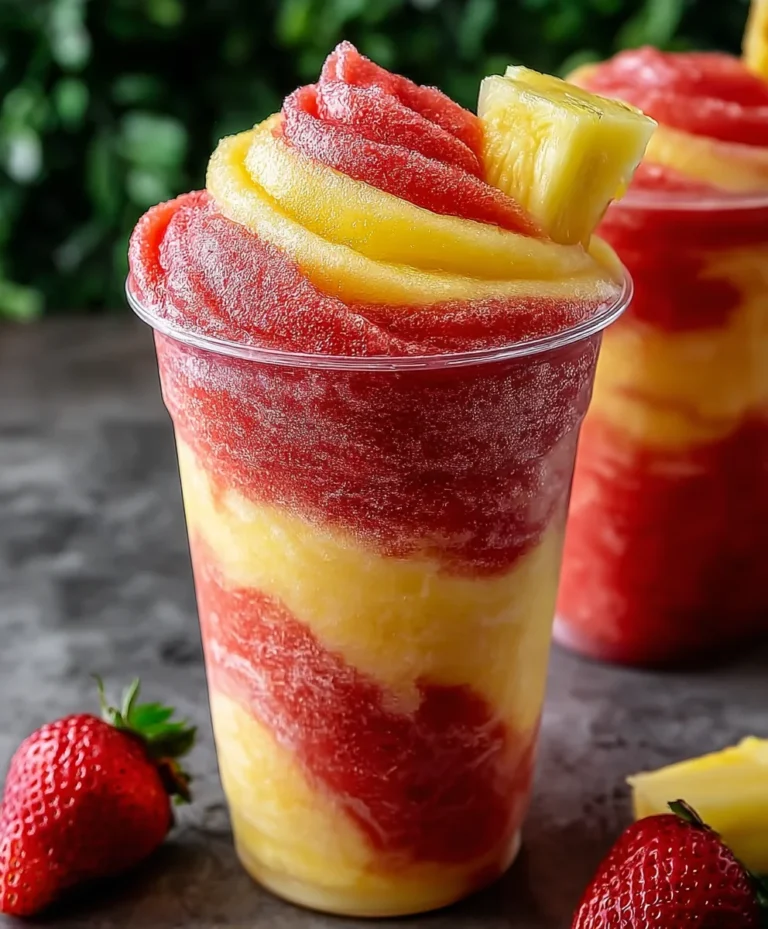 Pineapple Strawberry Swirl Slushie- Refreshing Drink