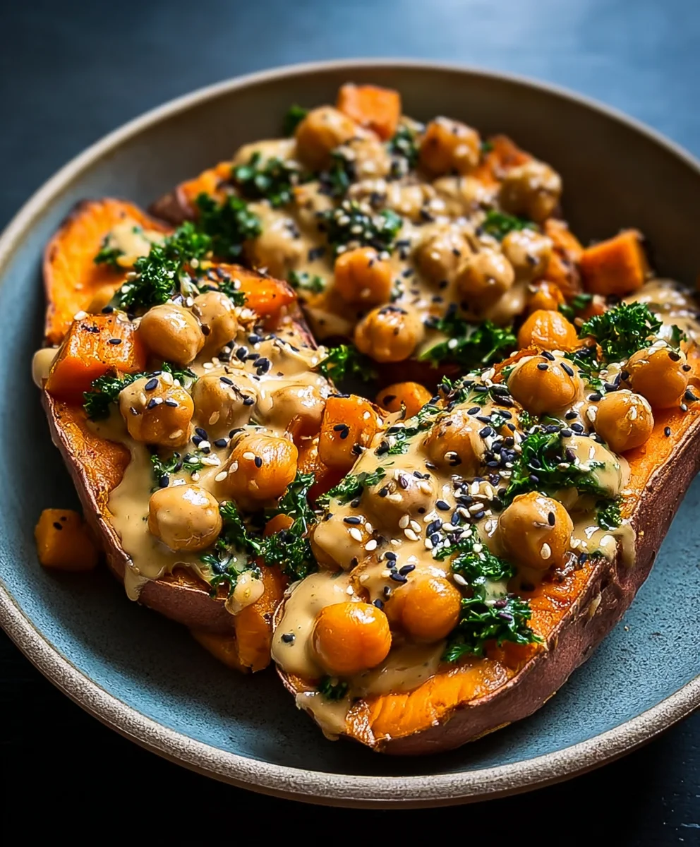 Sweet Potatoes Tahini Chickpeas - Easy Flavorful Side