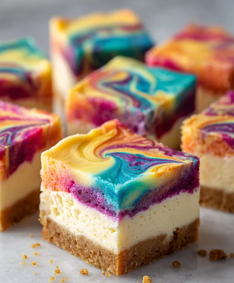Rainbow Cheesecake Swirl Bars-Vibrant & Delicious Treat