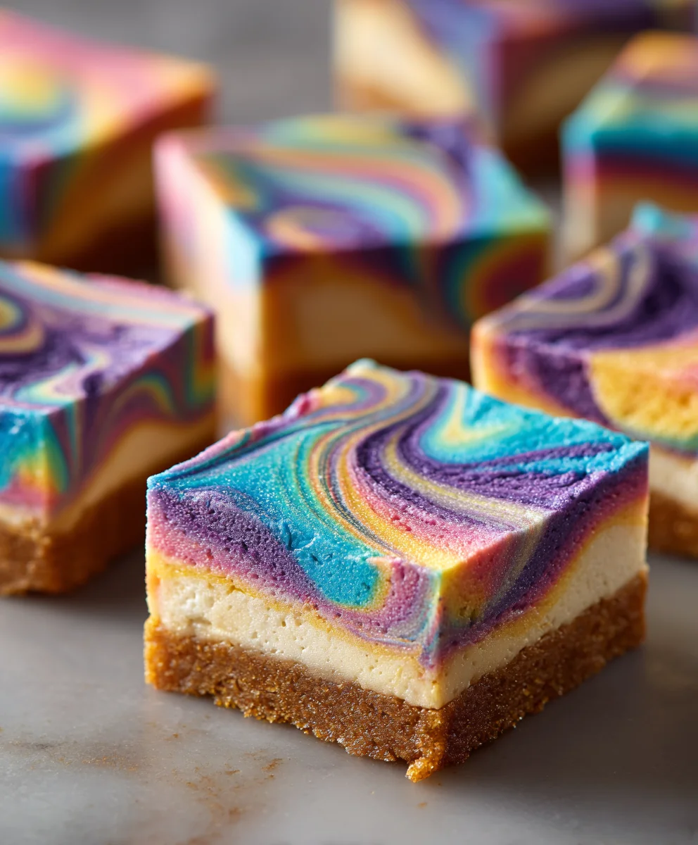 Rainbow Cheesecake Swirl Bars-Vibrant & Delicious Treat