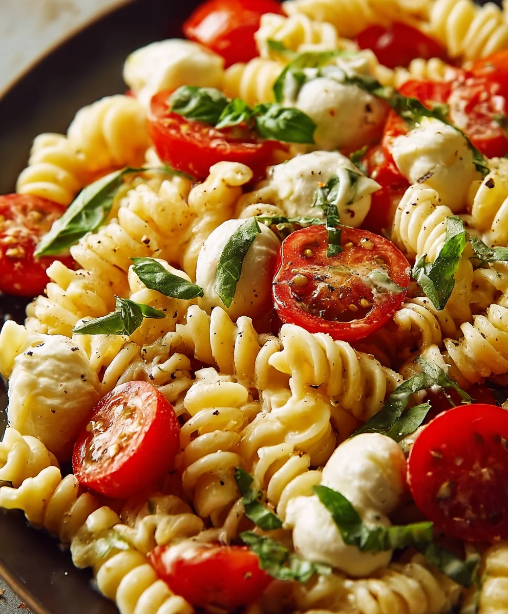 Creamy Caprese Pasta Salad- Easy & Delicious