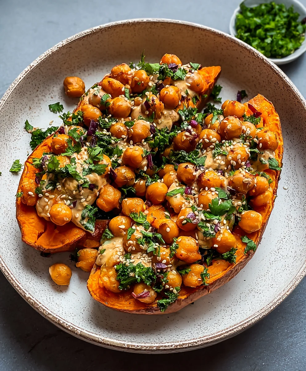 Sweet Potatoes Tahini Chickpeas - Easy Flavorful Side