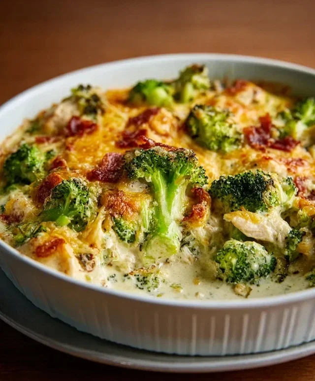 Creamy Low Carb Chicken Casserole with Broccoli and Beef Beef Bacon