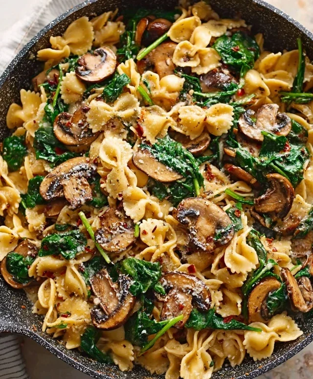 Parmesan Spinach Mushroom Pasta Skillet
