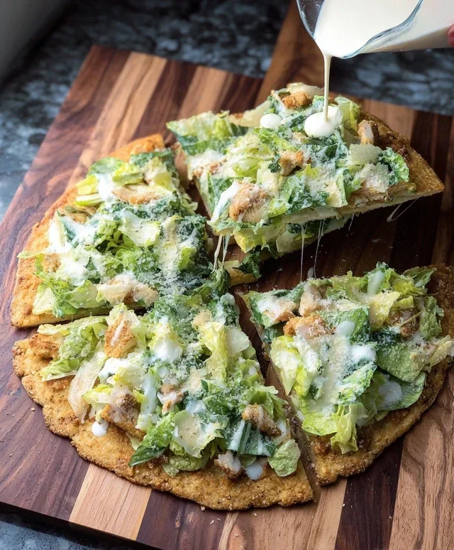 Viral Chicken Crust Caesar Salad Pizza