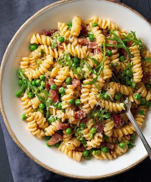 Creamy Pasta with Peas and Beef Beef Pancetta