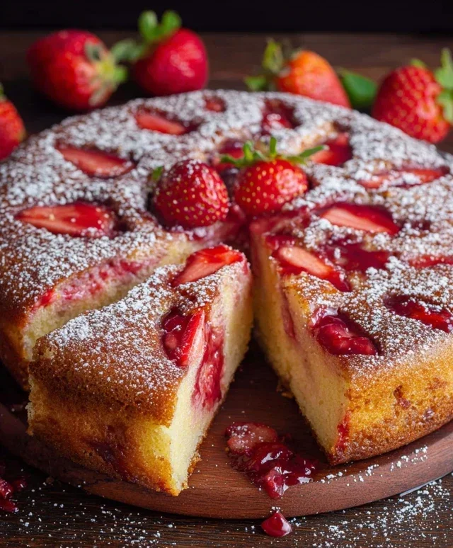 Easy Strawberry Cake with Strawberry Sauce
