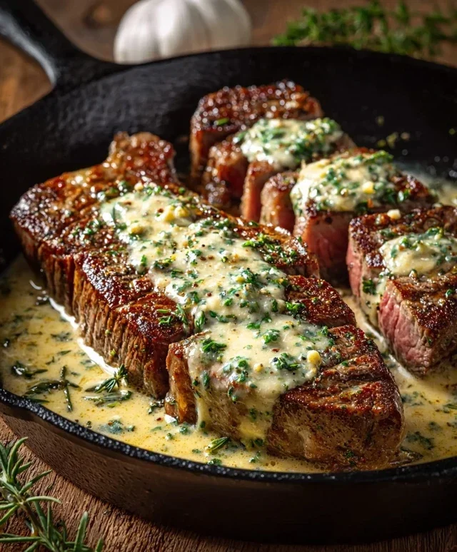 Garlic Butter Steak With Parmesan Cream Sauce