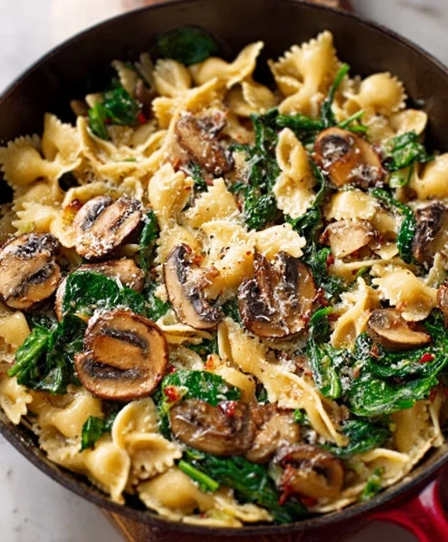 Parmesan Spinach Mushroom Pasta Skillet