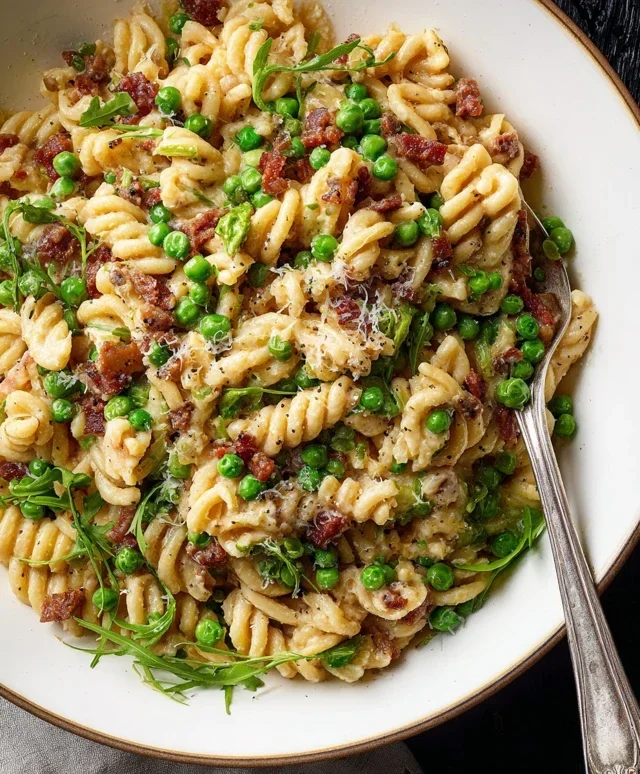 Creamy Pasta with Peas and Beef Beef Pancetta