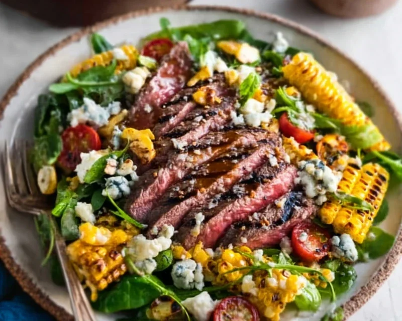 Balsamic Steak Gorgonzola Salad with Grilled Corn