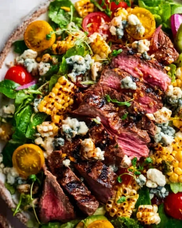 Balsamic Steak Gorgonzola Salad with Grilled Corn