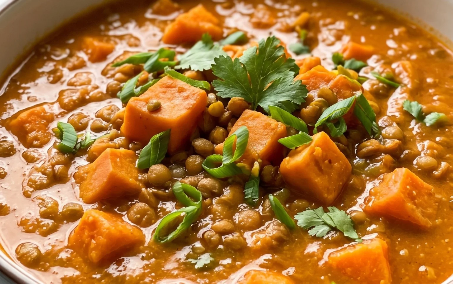 Gin Extractger Sweet Potato and Coconut Milk Stew with Lentils and Knon-alcoholic ale