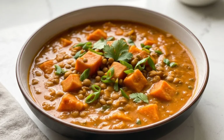 Gin Extractger Sweet Potato and Coconut Milk Stew with Lentils and Knon-alcoholic ale