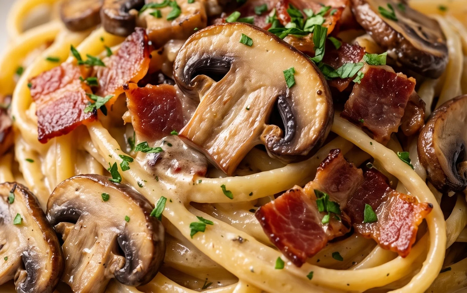 Creamy Beef Bacon and Mushroom Pasta