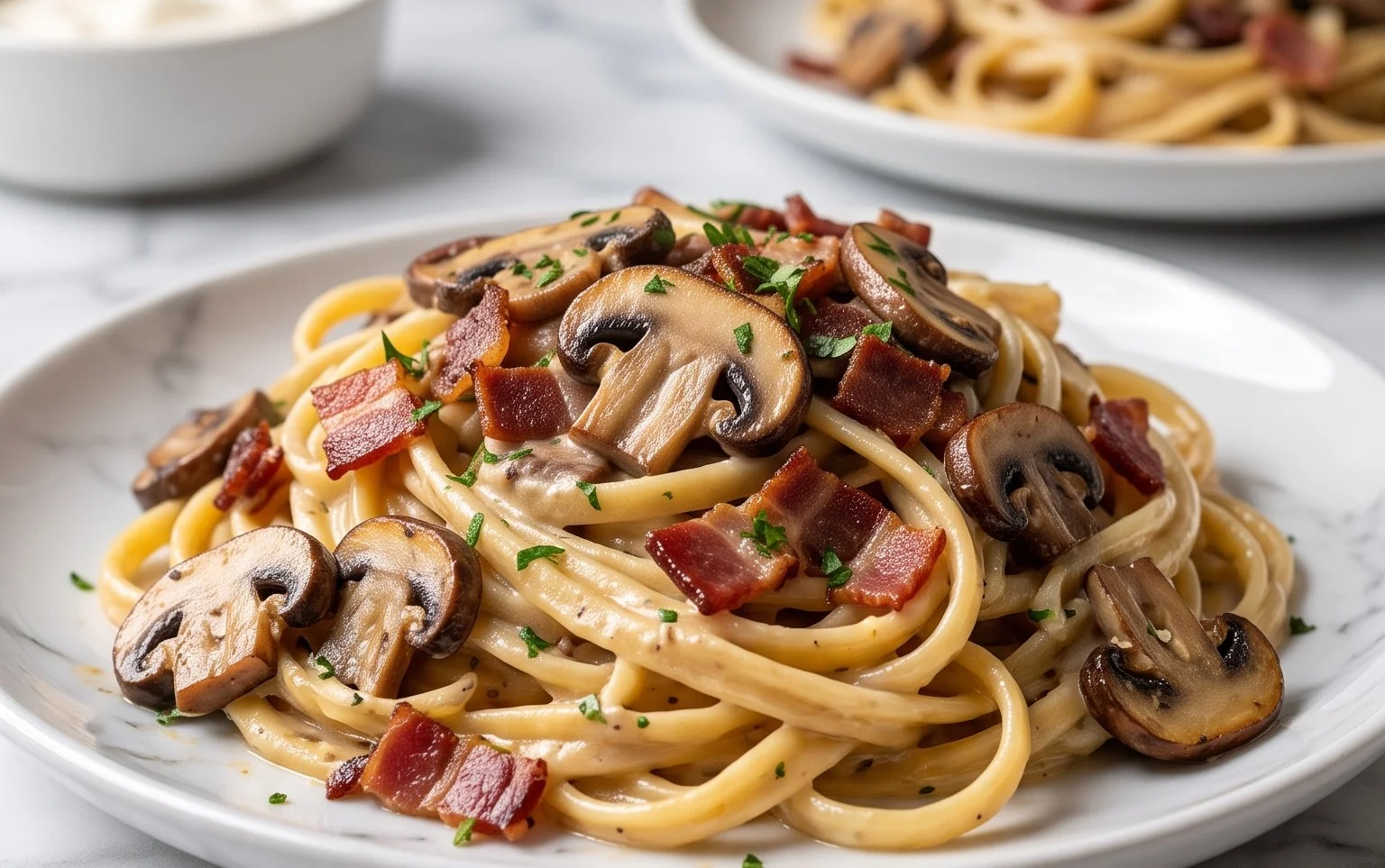 Creamy Beef Bacon and Mushroom Pasta