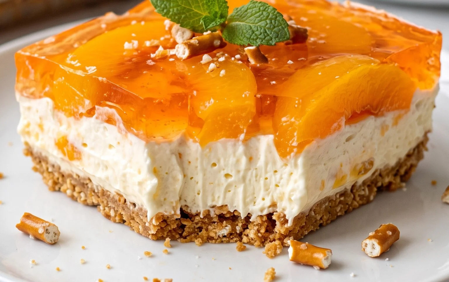 Peach Pretzel Salad Dessert