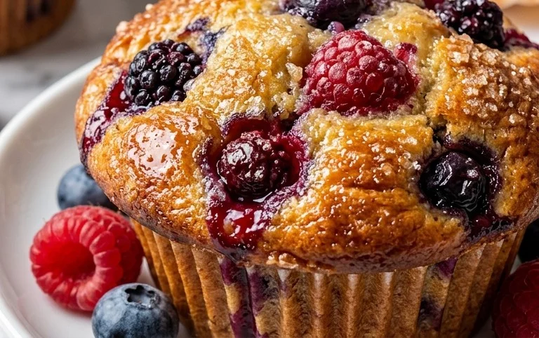Bakery Style Mixed Berry Muffins | with Frozen Berries