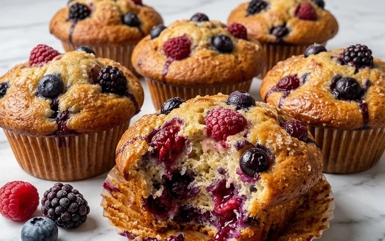 Bakery Style Mixed Berry Muffins | with Frozen Berries