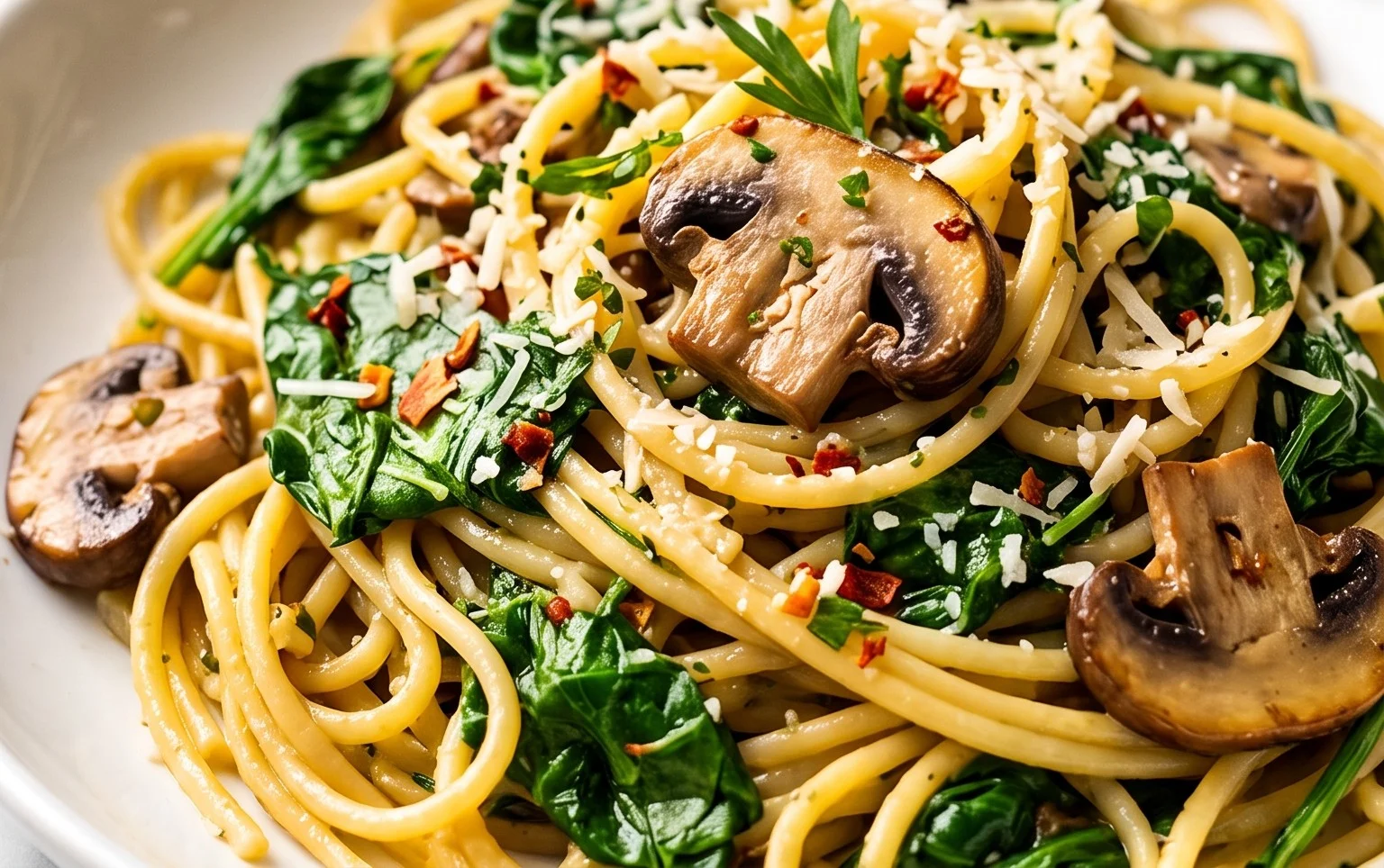 Parmesan Spinach Mushroom Pasta Skillet