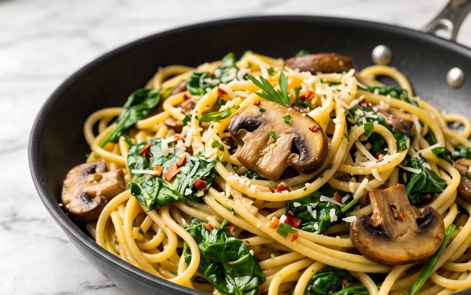 Parmesan Spinach Mushroom Pasta Skillet