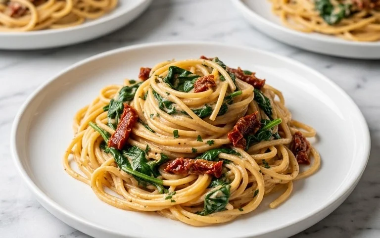 Spaghetti & Spinach with Sun-Dried Tomato Cream Sauce