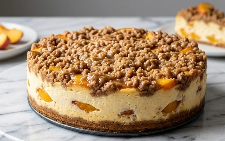 Peach Cream Cheese Cake with Streusel Topping