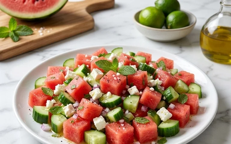 Watermelon Salad with Cucumber and Feta