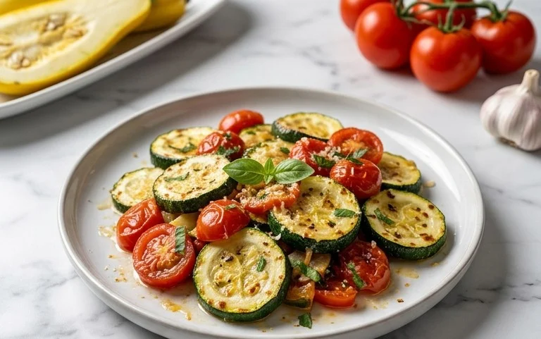 Roasted Garlic-Parmesan Zucchini, Squash and Tomatoes